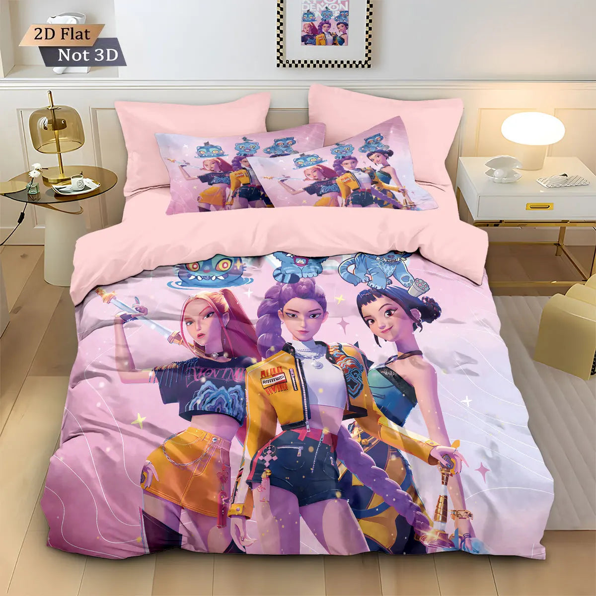 Anime Demon Hunter Zoey Mira Duvet Cover Set 3D Print Bedding for Girls Kids Teens Adults Single Double King
