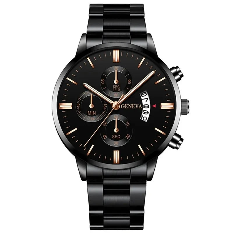 Men's Stainless Steel Quartz Wrist Watch with Calendar – 41mm Round Business Dress Watch