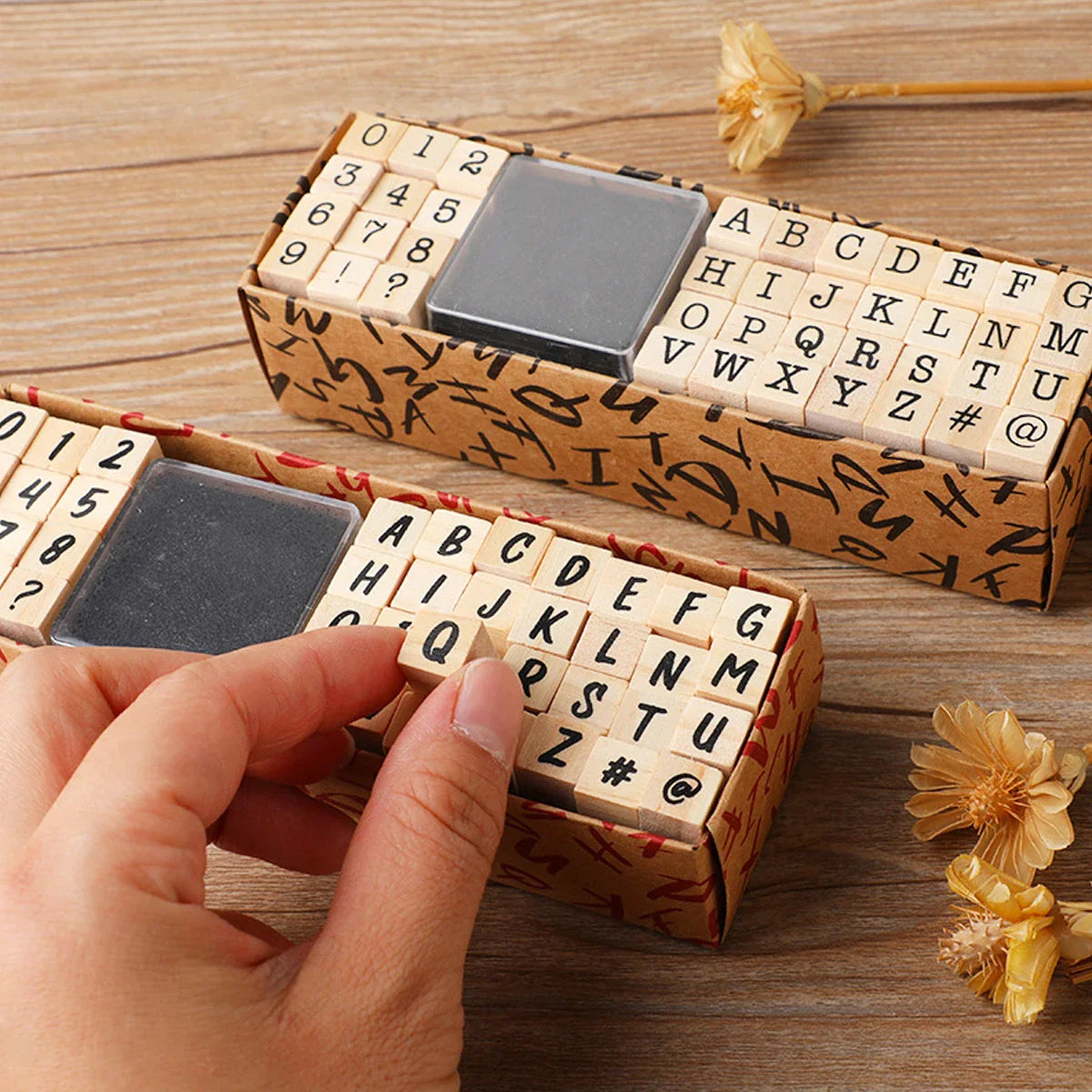 40-Piece Vintage Wooden Alphabet Rubber Stamp Set for Crafts, Card Making & Scrapbooking