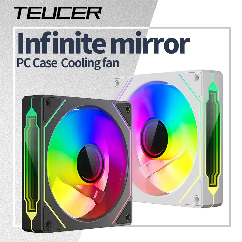 Infinite Mirror ARGB 120mm (4.72 in) PWM PC Case Fan — 5V 3-Pin ARGB & 12V 4-Pin PWM, 800–2000 RPM, Hydro Bearing