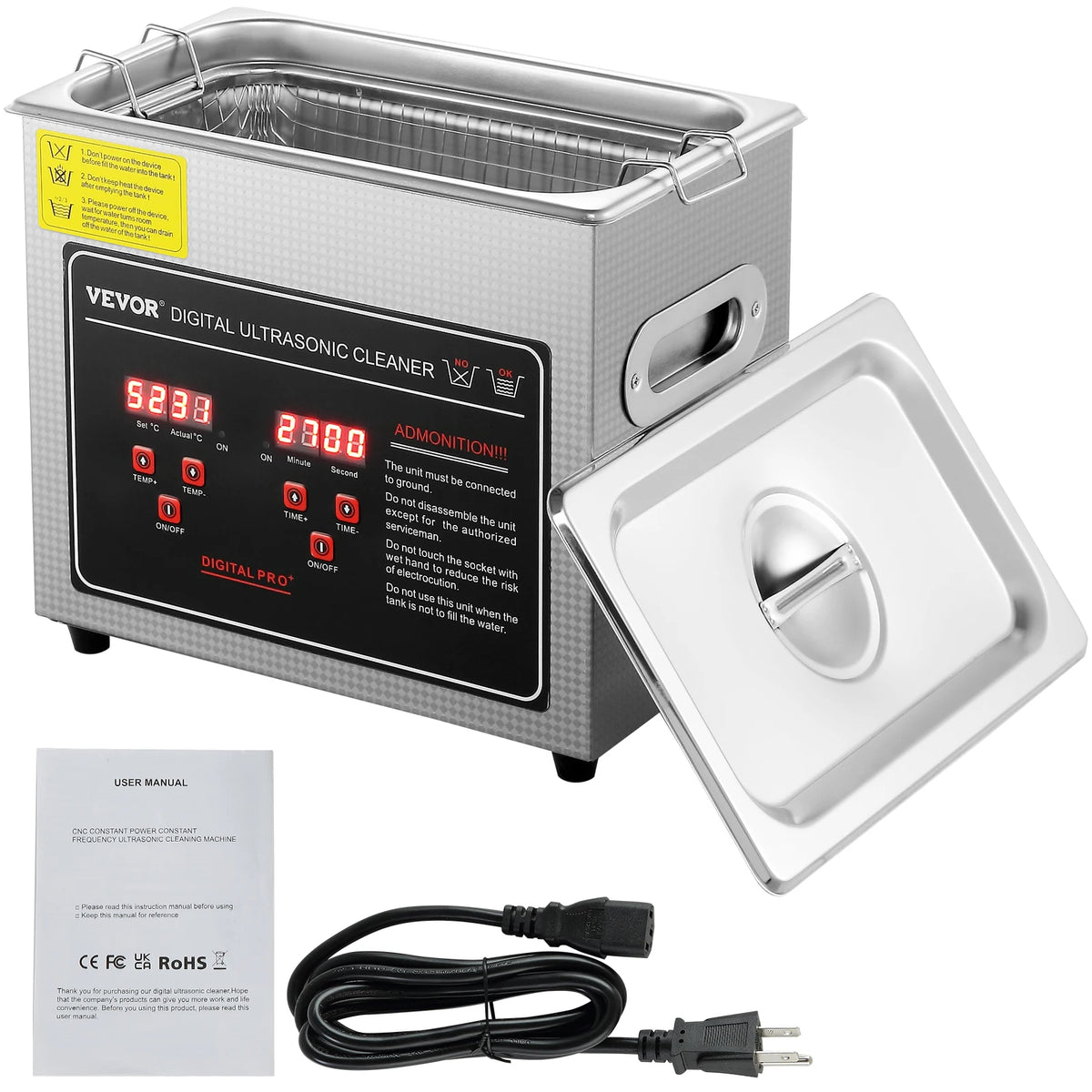Stainless Steel Ultrasonic Cleaner — Portable Jewelry, Watch & Parts Washer (1.3–30L / 0.34–7.9 gal)