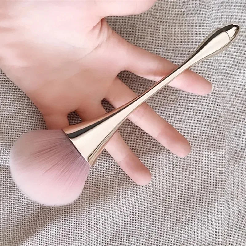 Large Soft Powder Makeup Brush, Gold Slim Handle, Synthetic Bristles for Face Blush & Contour