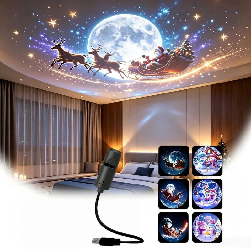 Christmas LED Projector Light 3/6/24 Projection Patterns Adjustable Santa & Tree Night Light Holiday Decor