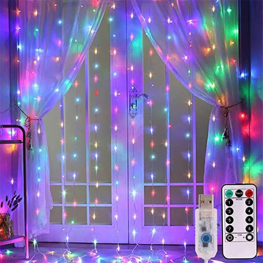 USB LED Curtain String Lights – 3×1m / 3×2m / 3×3m / 6×3m (9.8×3.3 / 9.8×6.6 / 9.8×9.8 / 19.7×9.8 ft) USB Powered with Remote – Fairy Lights for Wedding, Party & Home