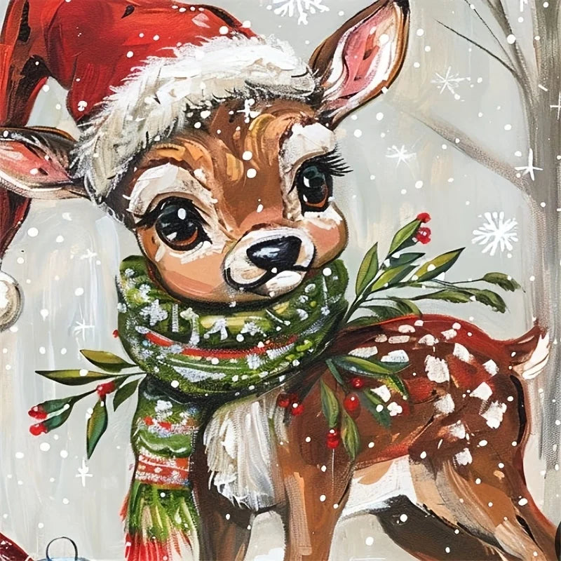 Christmas Paint by Number Kit for Adults – Winter Deer Canvas DIY Hand-Painted Wall Art