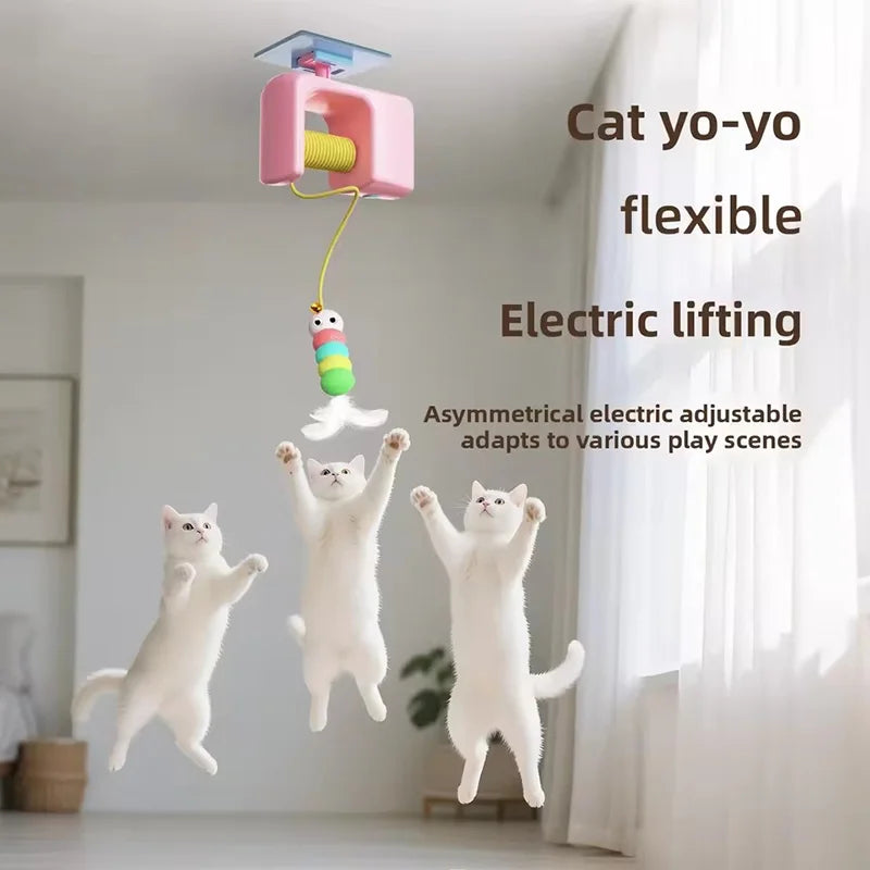 USB Rechargeable Retractable Door-Hanging Cat Toy, Automatic Self-Play Feather Yo-Yo Indoor Interactive Teaser