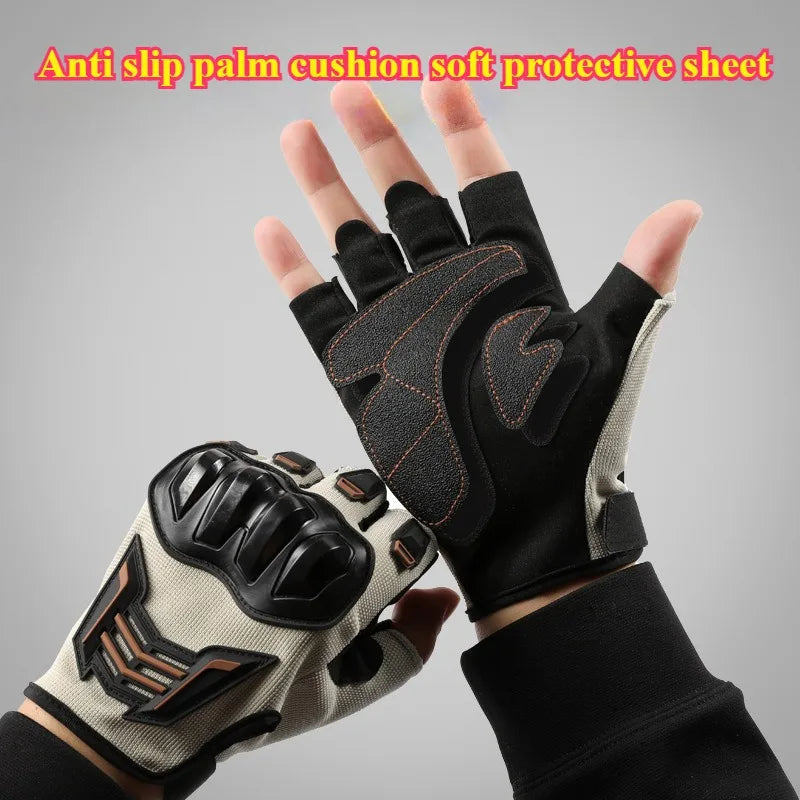 Half Finger Motorcycle Gloves Breathable Anti-Slip Protective Cycling Gloves for Electric Bike Racing