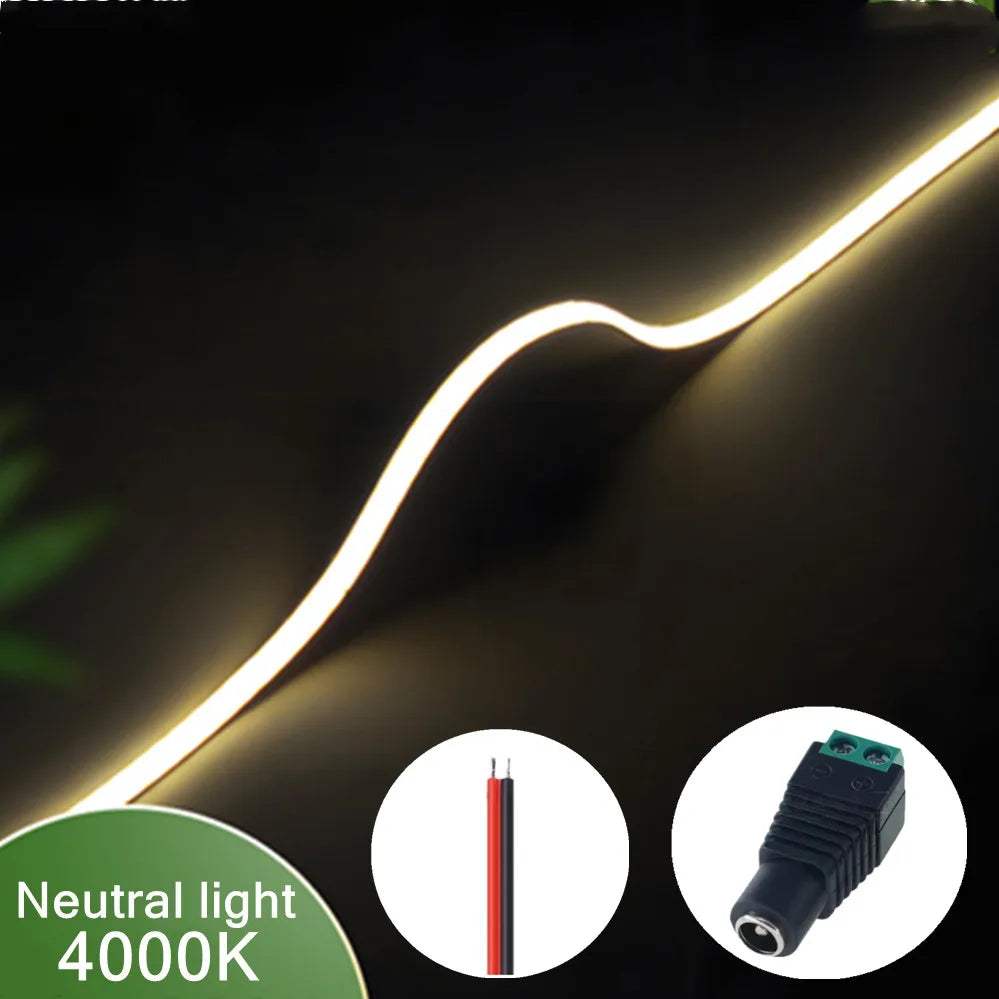 3mm (0.12in) Ultra-Thin COB LED Strip Light 12V – 400 LEDs/m Dimmable High-Density Flexible Tape, 3000K/4000K/6000K & Multicolor