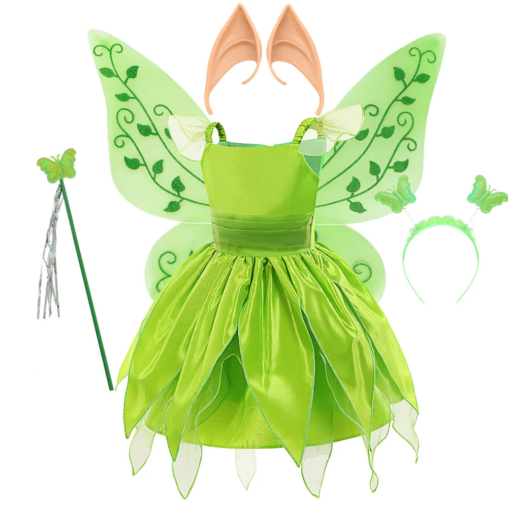 Girls Fairy Princess Costume Dress - Green Tulle Ball Gown for Ages 4-6 | Halloween Cosplay Party