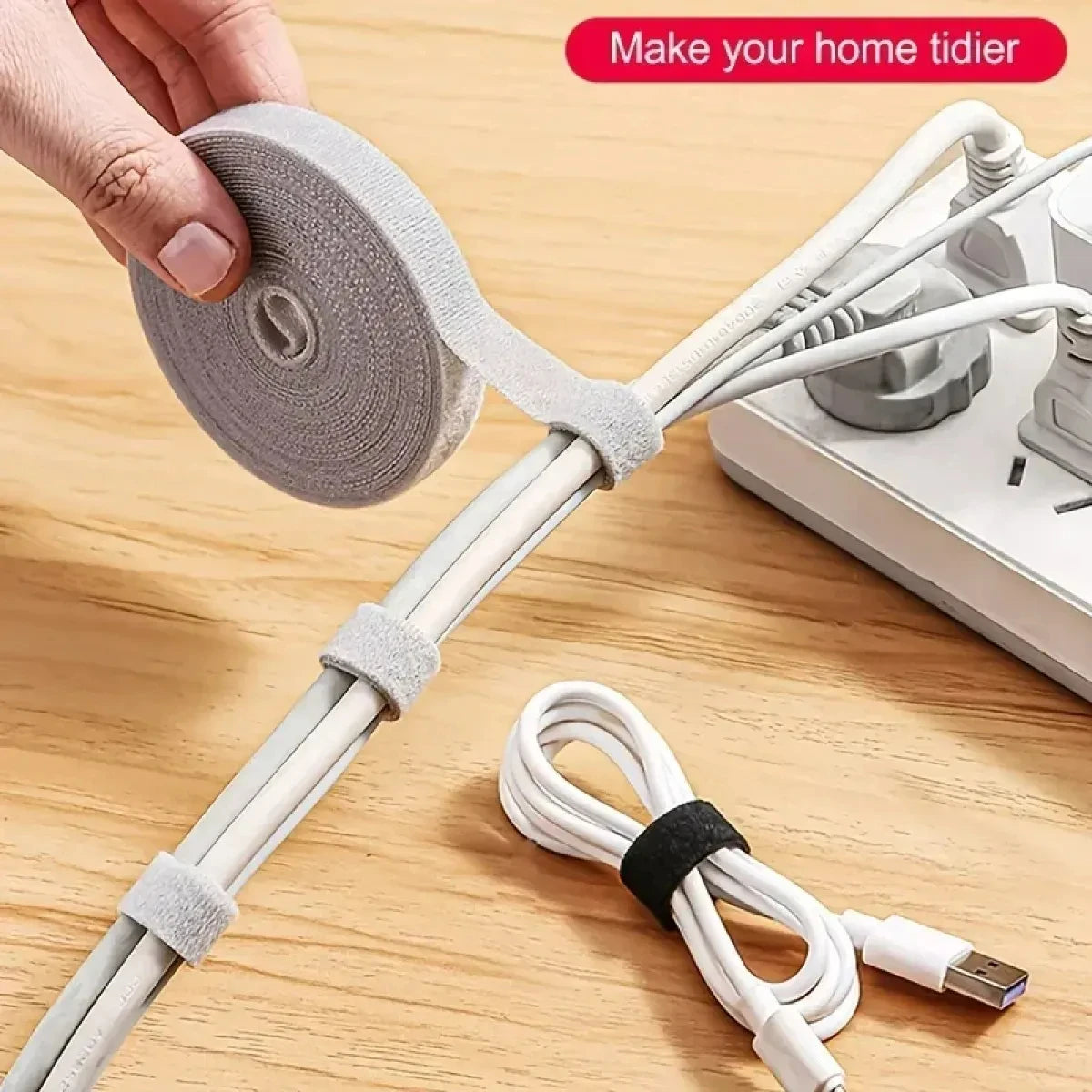 Hook and Loop Cable Ties – Reusable Wire Organizer for USB, Earphones & Mouse Cords
