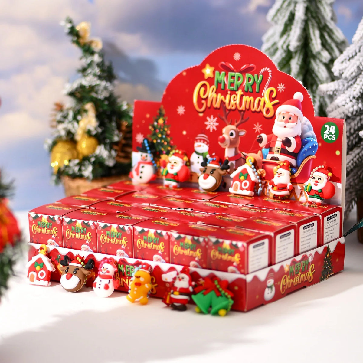 24-Pack Christmas Blind Box Advent Calendar Pendants Santa Snowman Reindeer Ornaments Party Favors