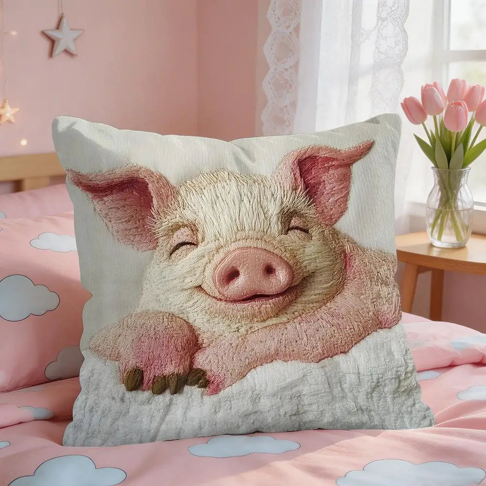 Spooky Goat Face 2D Short Plush Square Cushion Cover 16x16 in (40x40 cm) Sofa Throw Pillow Case