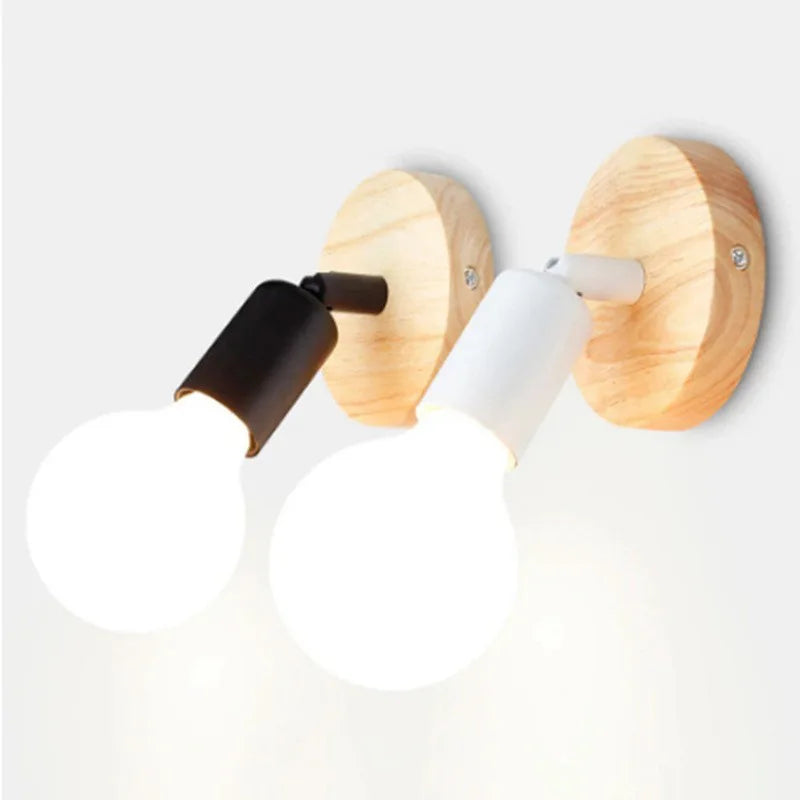 Vintage Industrial E27 Wall Sconce - Retro Wood & Iron Wall Lamp for Bedroom, Dining Room, Bedside