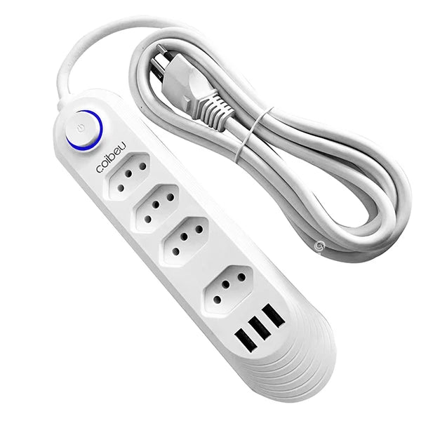 Power Strip with USB & Overload Protection – Extension Socket 10A, 2m (6.6 ft) Cable