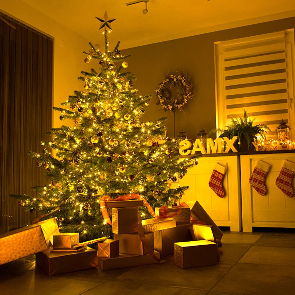 Holiday & Christmas Outdoor LED String Lights - Green PVC, Waterproof IP65, 8 Modes, 10–100 m (33–328 ft)