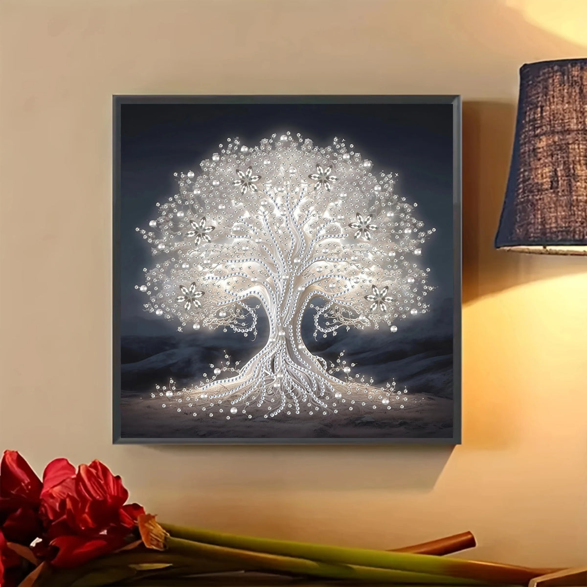 White Tree of Life DIY Diamond Painting Kit - 11.8 x 11.8 in (30 x 30 cm) Partial Canvas, Round & Special-Shaped Diamonds