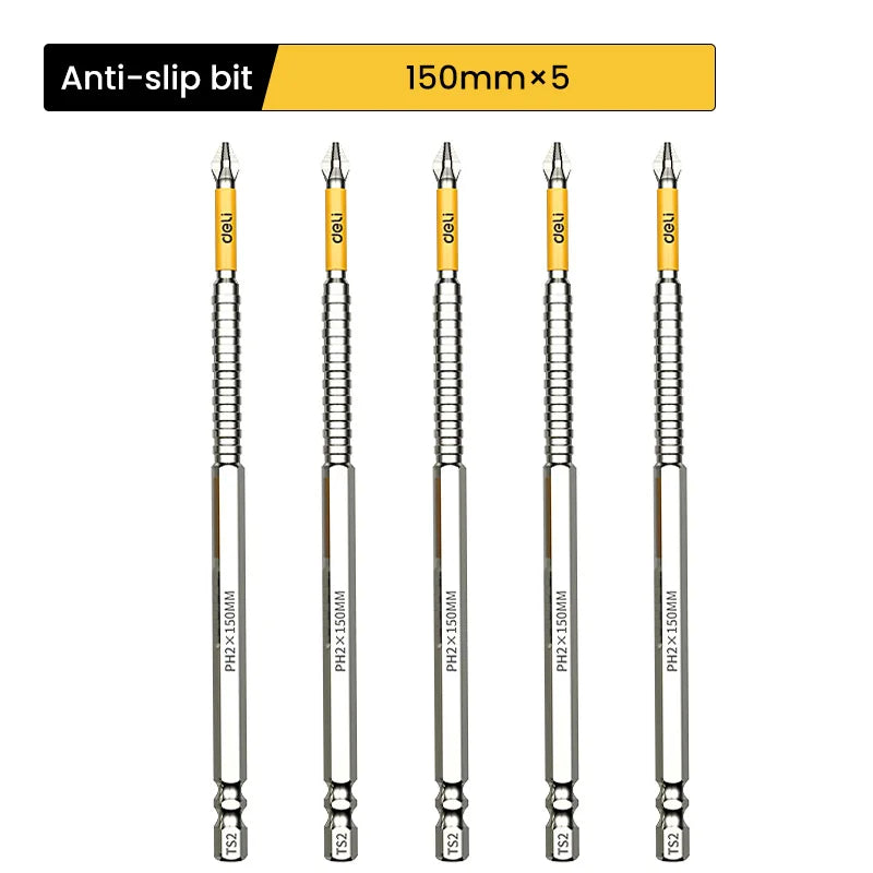 Magnetic Drill Bit Set – Chrome-Vanadium Non-Slip Cross & Hex Bits, Multiple Lengths up to 150 mm (5.9 in) for Electric Drills