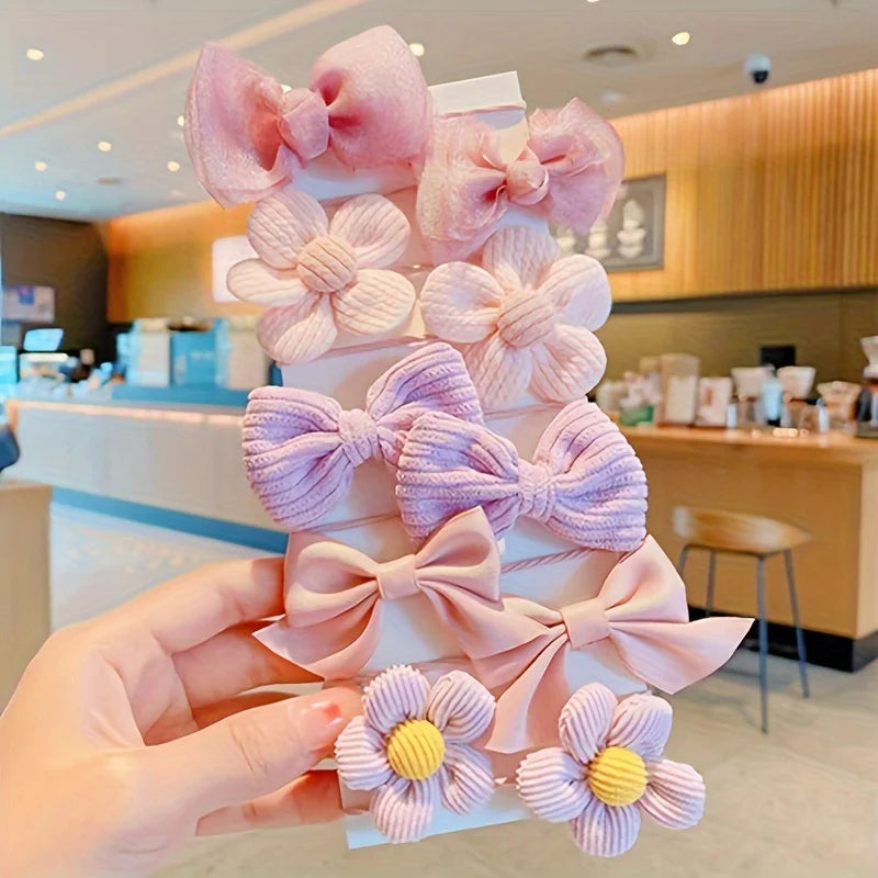 10-Pack Bow and Flower Elastic Hair Bands for Girls, 5 cm / 1.97 in