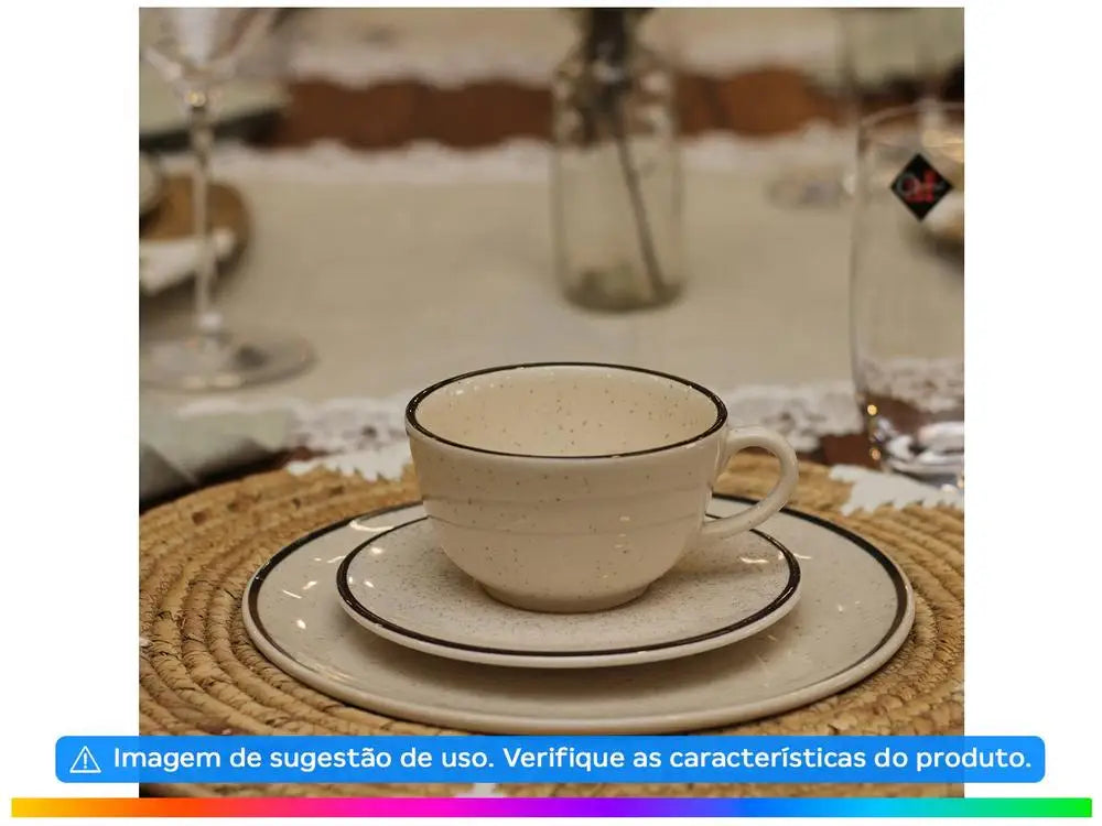 20-Piece Ceramic Dinner and Tea Set - Round Beige & Brown, Serves 4