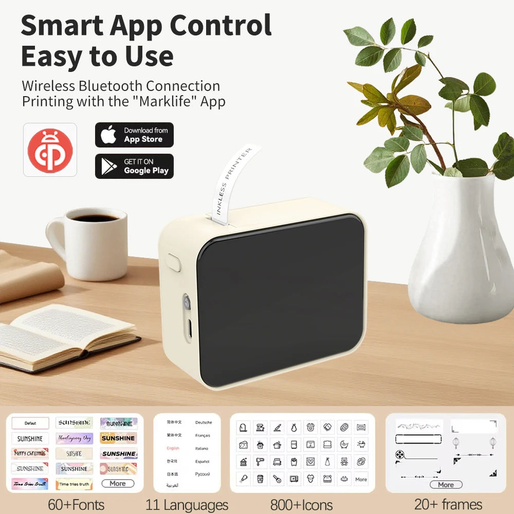 Mini Portable Thermal Label Printer – Inkless Bluetooth Sticker & Name-Tag Maker (15mm / 0.59in)