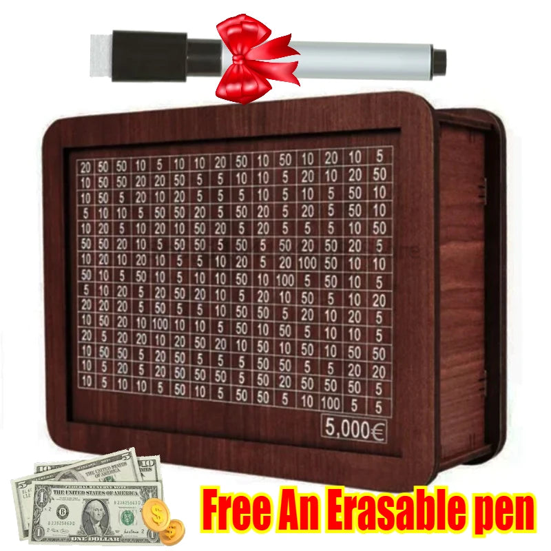Handmade Natural Wooden Piggy Bank with Goal Counter – Decorative Savings Box for Kids & Adults
