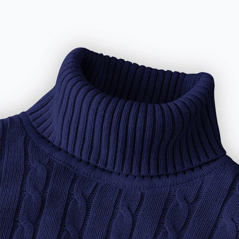 Men's High Neck Turtleneck Knit Sweater Pullover - Warm Argyle Casual Winter Top