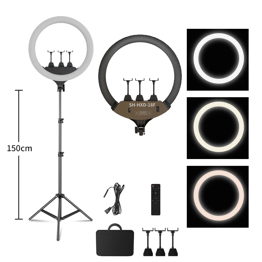 18-Inch (45 cm) 36W Bi-Color Ring Light Kit – Adjustable Stand, Phone Holder & Carry Bag for Makeup, Tattoo, Lash Extensions, Barber