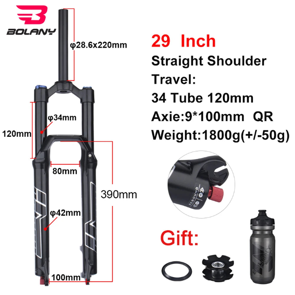 MTB Air Suspension Fork 27.5/29 Inch — 120/140 mm Travel, 34 mm Magnesium Alloy Straight Steerer