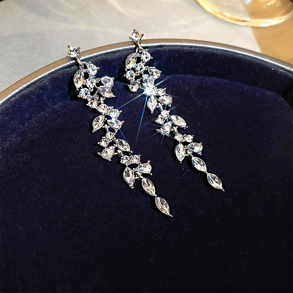 Cubic Zirconia Geometric Drop Tassel Earrings for Women Vintage Party Dangle Earrings