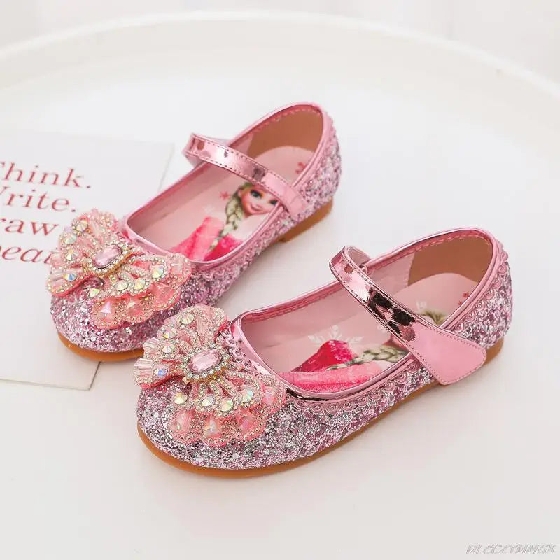 Girls Princess Crystal Flower Soft-Bottom Baby Shoes - PU Leather Flat Toddler Shoes