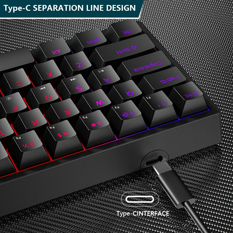61-Key 60% Mechanical Gaming Keyboard Hotswap USB-C Wired RGB PBT Keycaps Compact Ergonomic