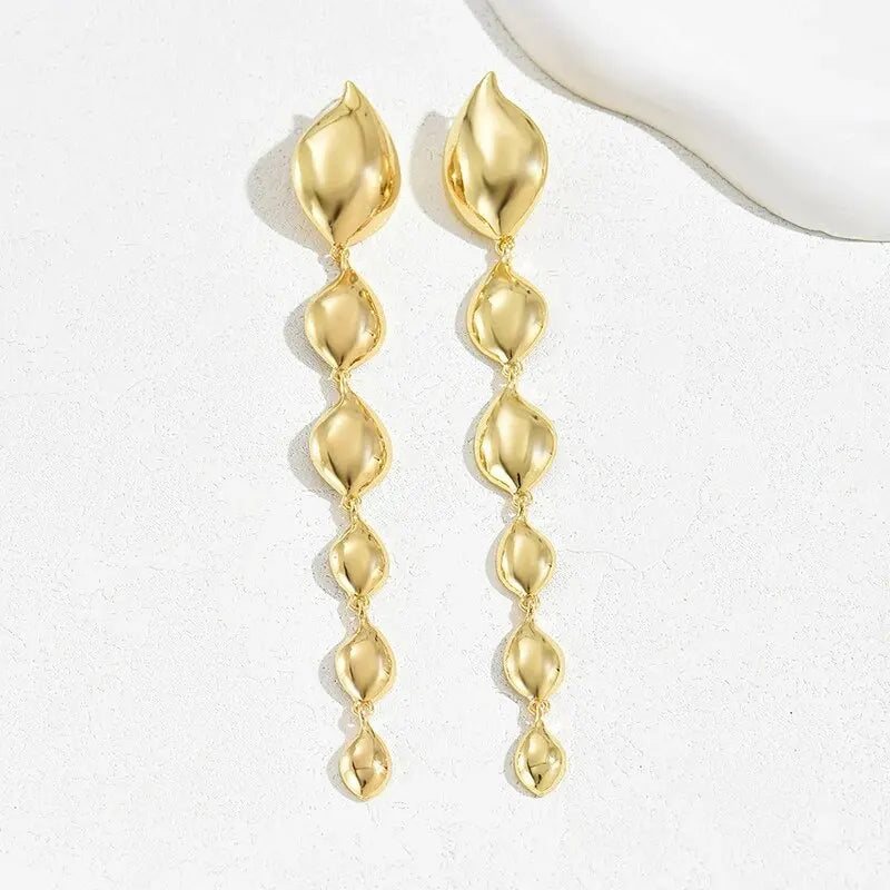 Gold Geometric Long Tassel Drop Earrings for Women - Vintage Silver Option - Statement Party & Evening Jewelry