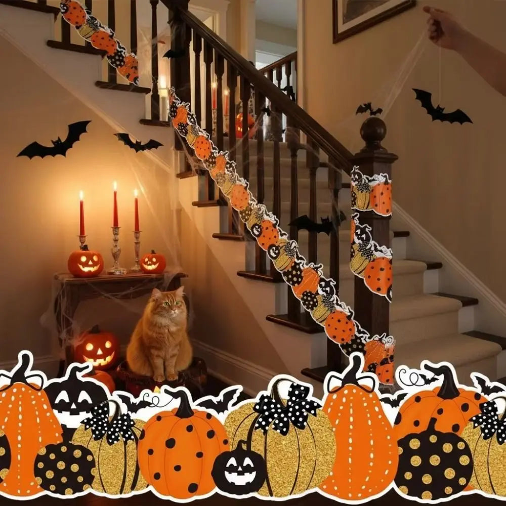 Halloween Pumpkin Border Sticker 10m (32.8 ft) x 7.6 cm (3 in) Self-Adhesive Scalloped Wave Trim