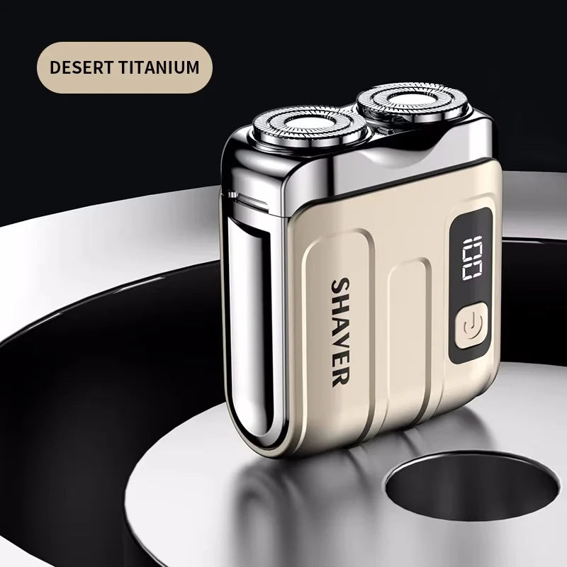 Mini Rechargeable Electric Shaver – Digital Display Dual Rotary Blades & Trimmer, Waterproof Travel Shaver (60 Min Run Time)