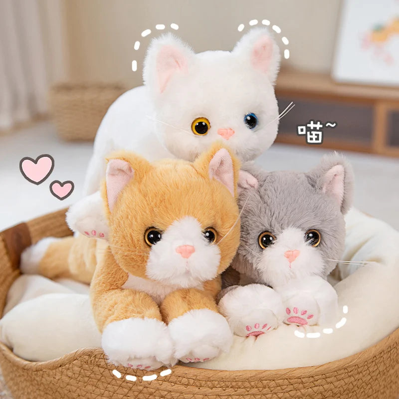 53 cm (21 in) Realistic Cat Plush Pillow – White & Gray Kitten Stuffed Animal Gift for Kids & Room Decor