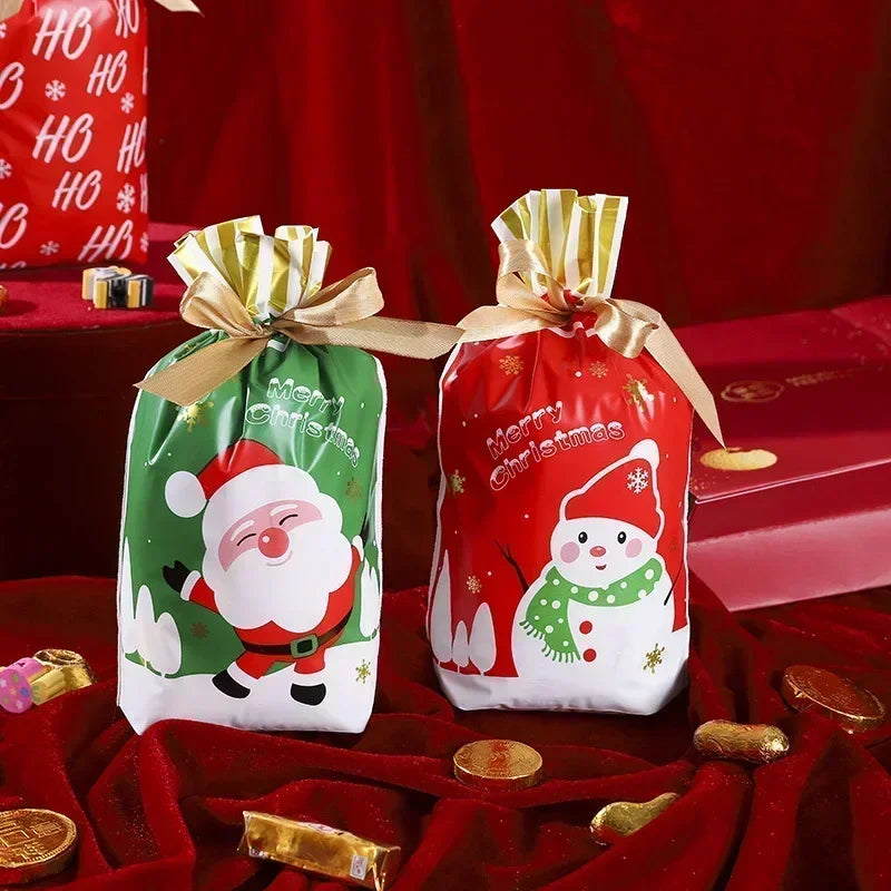 20/50-Pack Christmas Plastic Santa Gift Bags – Candy Packaging & Xmas Party Favor Bags