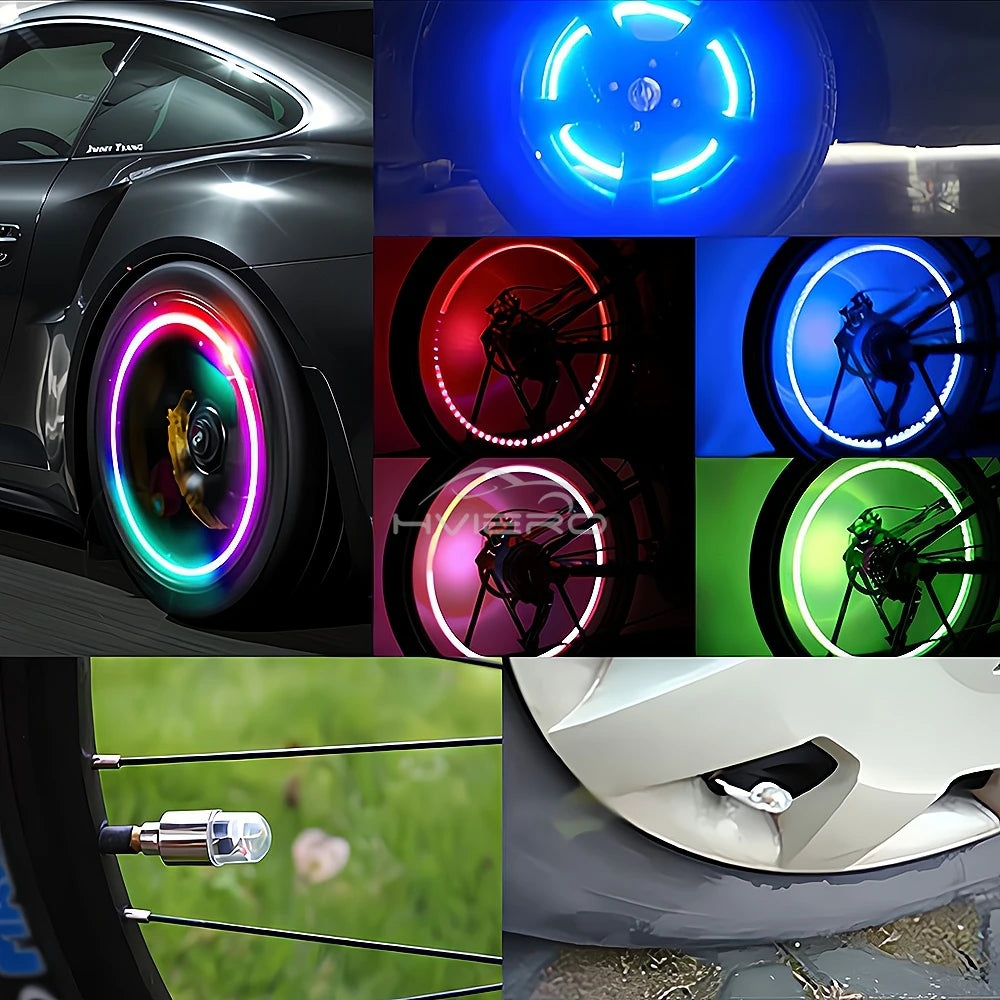 2-Pack LED Valve Stem Wheel Lights 12V Neon Tire Caps for Car Motorcycle Bicycle - RGB Waterproof