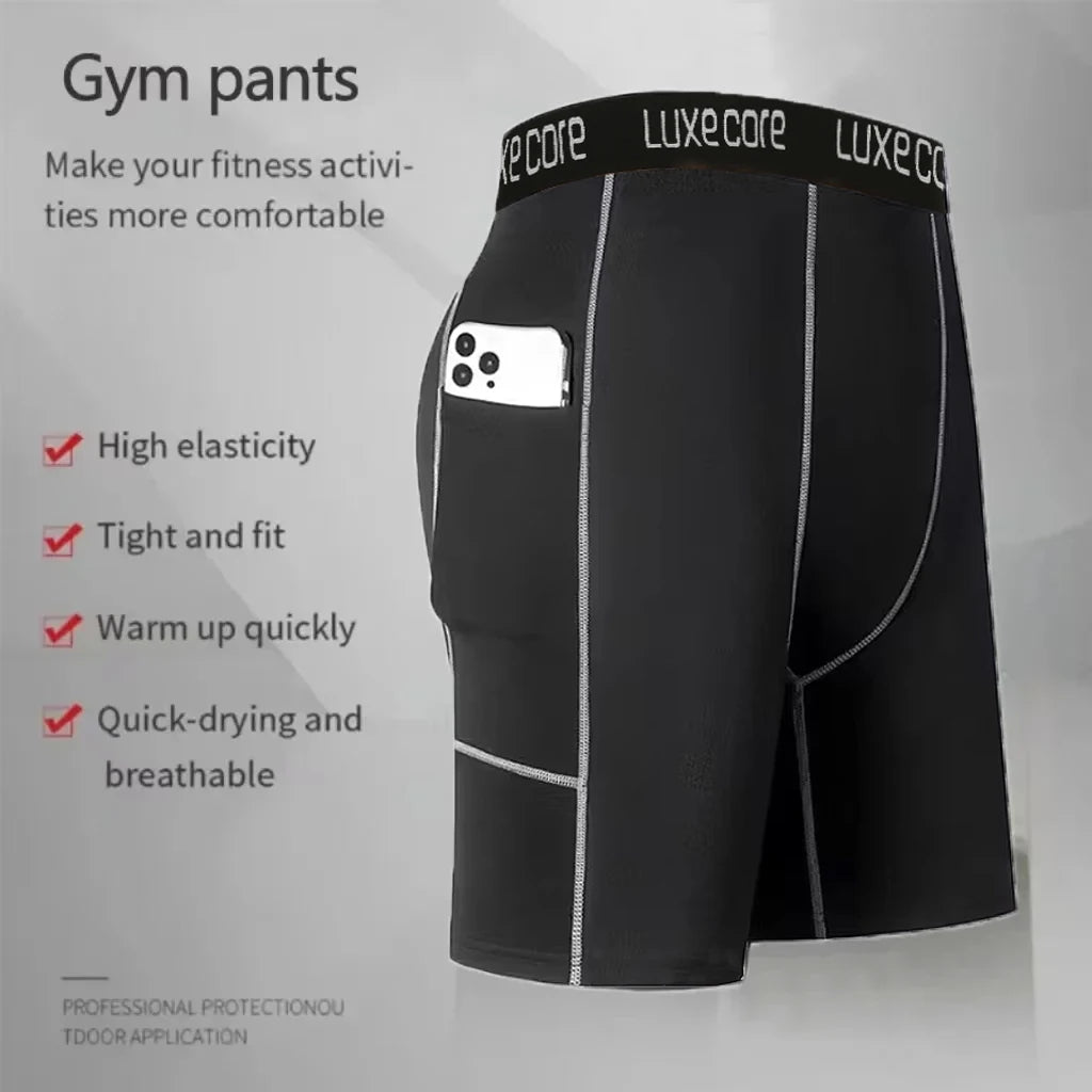 Men's Compression Shorts with Pocket - Quick-Dry Breathable Stretch Base Layer for Gym & Sports