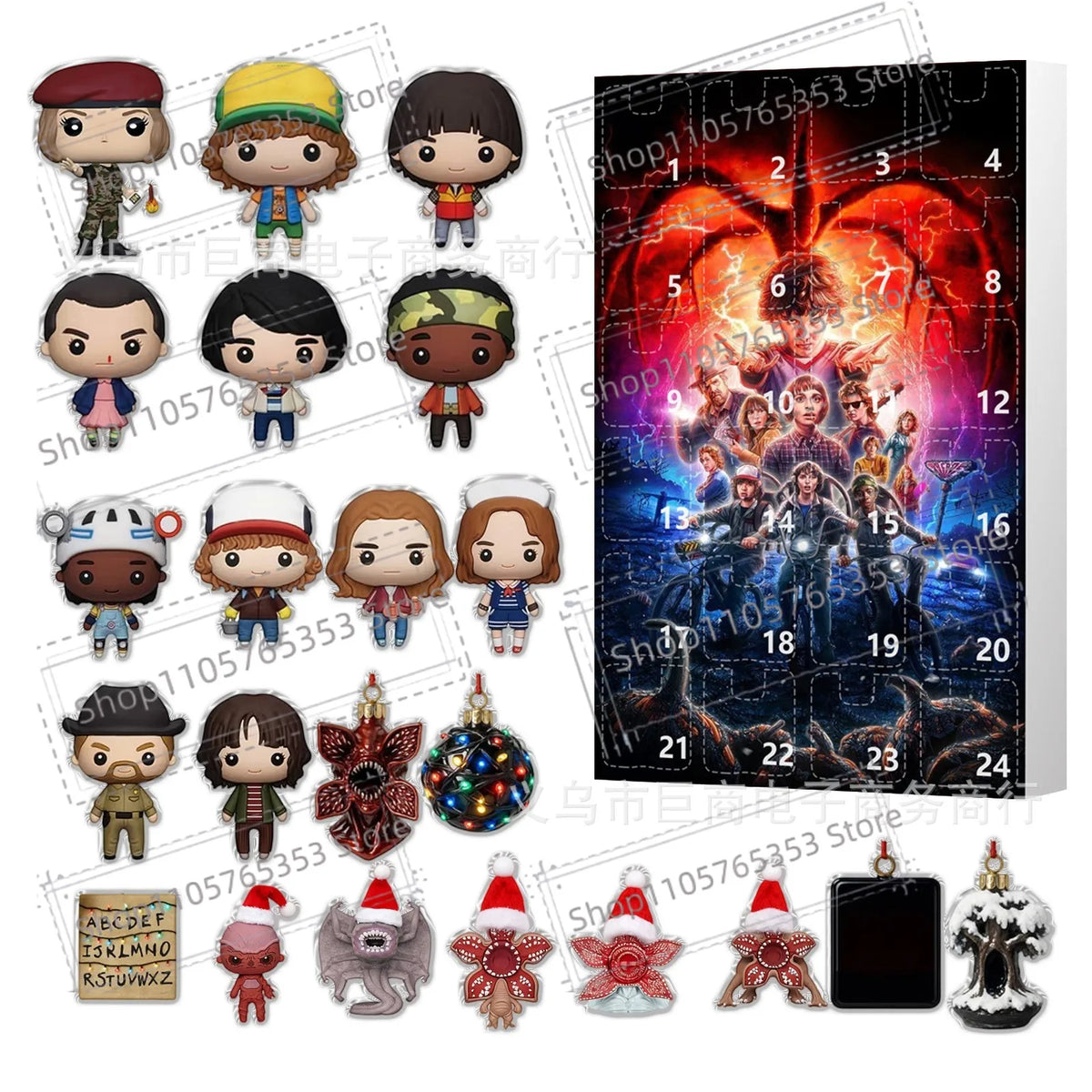 Stranger Christmas Advent Calendar Set – 2D Acrylic Ornament Collectible Fan Bundle for TV Show Fans