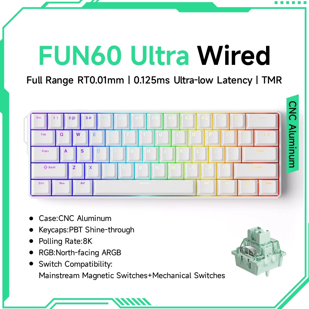 60% Magnetic Hot-Swappable Mechanical Keyboard — Tri-Mode USB-C / Bluetooth 5.0 / 2.4GHz, PBT Doubleshot Keycaps & ARGB Lighting