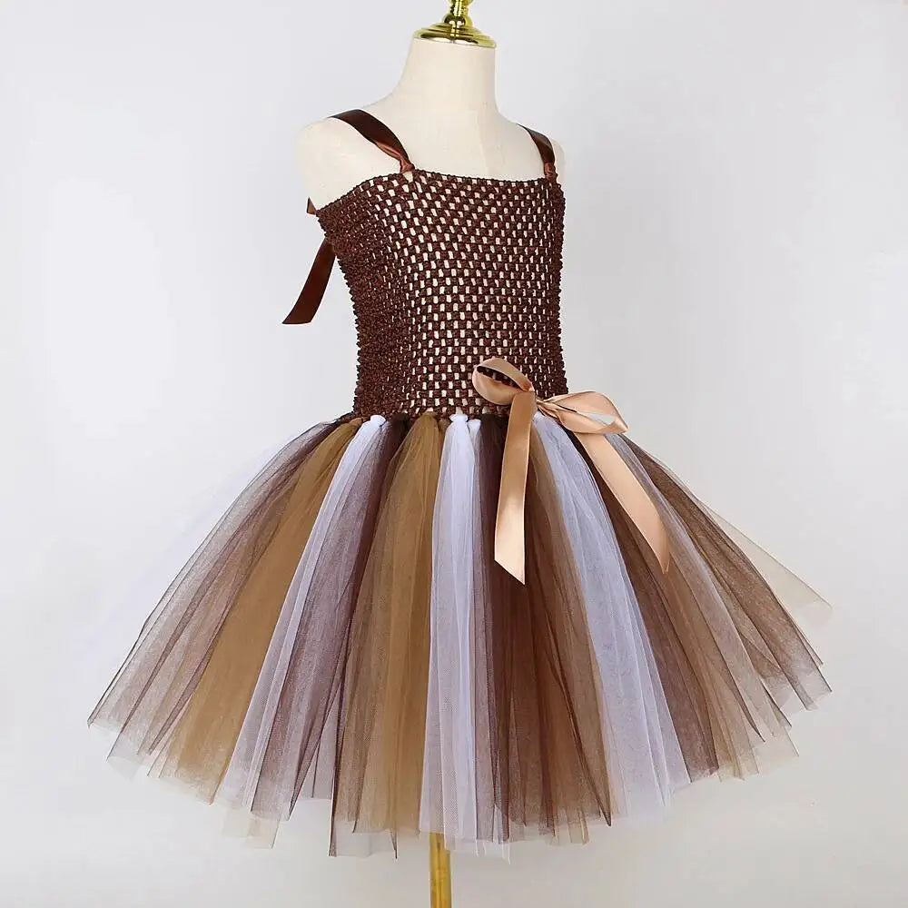 Lion Tutu Dress for Girls (1-12 Years) – Jungle Animal Ballet Costume with Wrist & Ankle Cuffs for Halloween, Christmas, Party