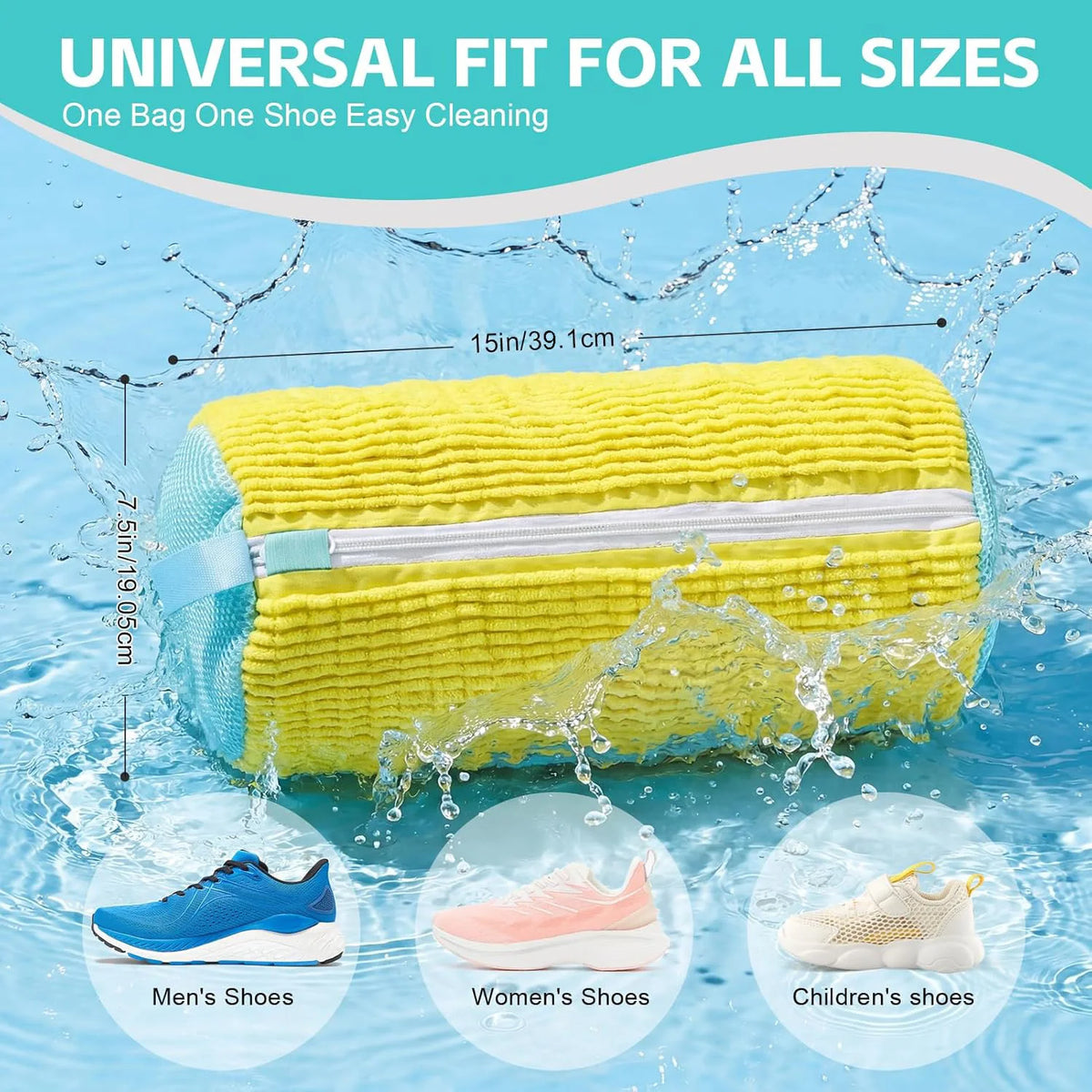 Reusable Shoe Wash Bag for Machine Washing – Zippered Chenille-Lined Laundry Bag for Sneakers & Casual Shoes