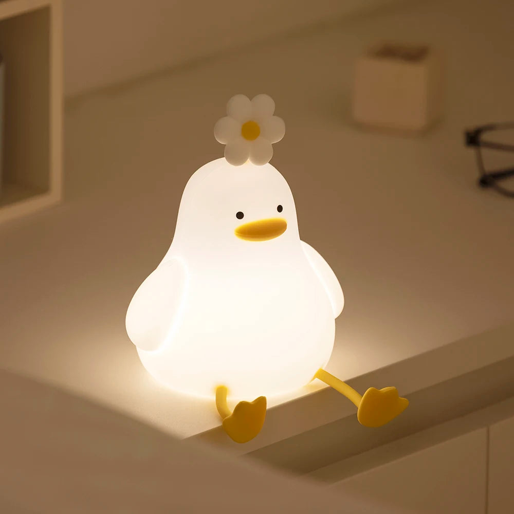 Cute Duck LED Night Light USB Rechargeable Silicone Touch Lamp for Kids Bedside Adjustable Brightness Birthday Gift