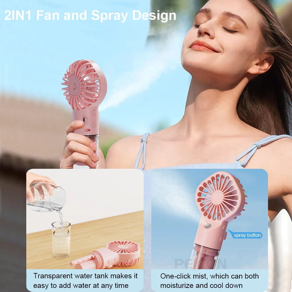 Handheld Mist Spray Fan - USB-C Rechargeable Mini Humidifier, 4-Speed Portable Cooling Fan for Travel & Outdoor