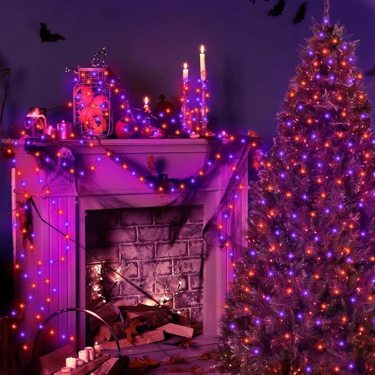 20 m (65.6 ft) Purple & Orange LED String Lights – Battery-Powered Outdoor Fairy Lights for Halloween & Christmas Party Decor