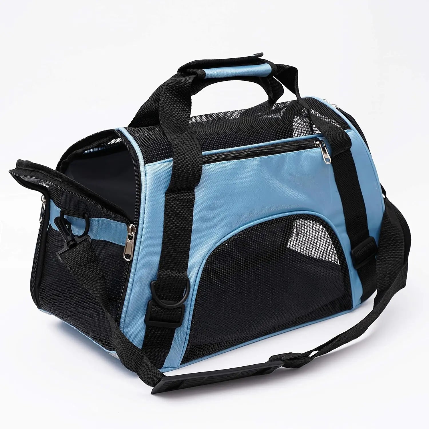 FanzyMarket small portable pet carrier bag with breathable mesh, soft-sided design, adjustable shoulder strap, for dogs and cats.