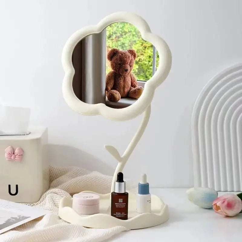 Flower Desktop Dressing Mirror – Round Tabletop Makeup Mirror for Bedroom & Dorm