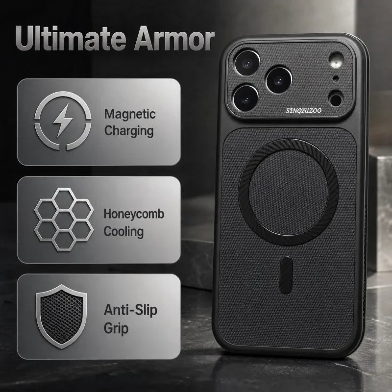 Woven Heat-Dissipation Magnetic MagSafe Phone Case - Shockproof PC+TPU Anti-Scratch Soft Cover for iPhone