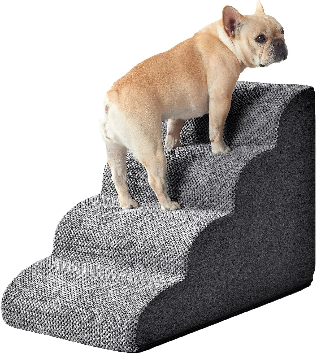 Curved Foam Pet Stairs for Dogs and Cats — 2–5 Step Non-Slip Ramp Fits Beds Up to 24 in (61 cm)