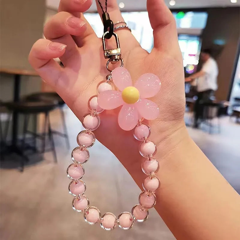 Colorful macaron bead phone lanyard wrist strap by FanzyMarket, anti-lost mobile chain for women, perfect for handheld use.